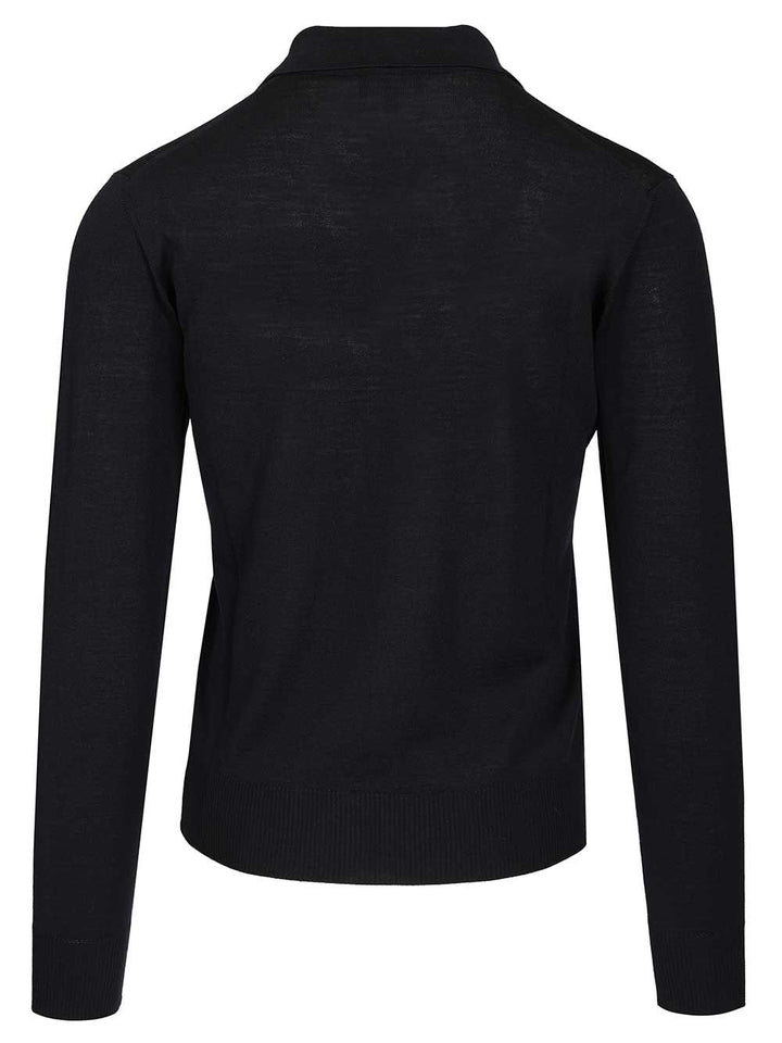 Emporio Armani Long-Sleeved Wool Polo Shirt Knitwear - Blue | 3961cebbc762b163f6e86faca5cf3486ebb13202