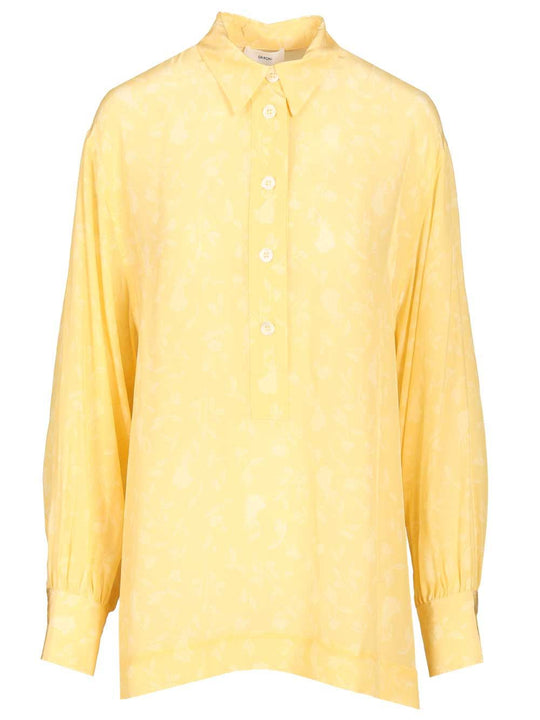Soft Floral-Print Blouse Shirts Yellow
