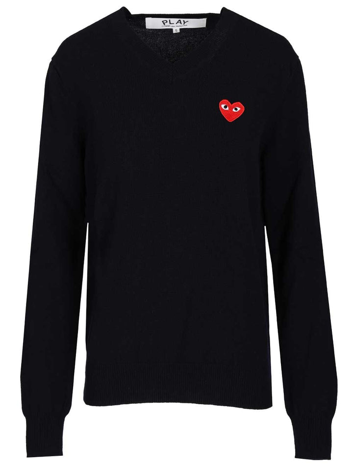 Comme Des Garcons Play Crew Neck Wool Sweater Knitwear - Blue | ff02a5d41788113d2371c3413c25ec776233bc7f