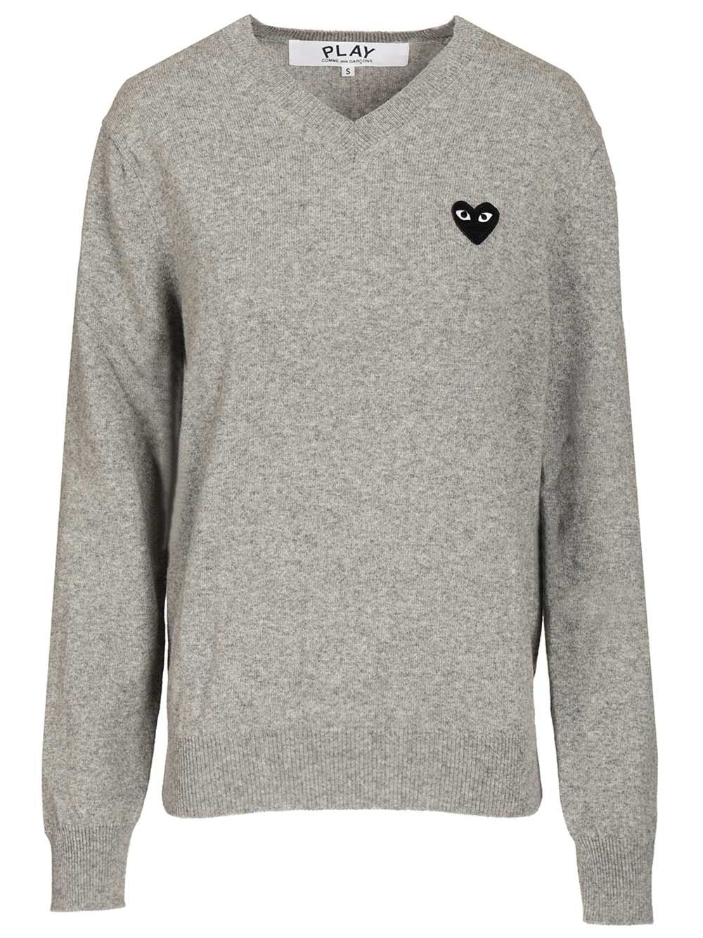 Comme Des Garcons Play Wool Sweater Knitwear - Grey | 69be76a4140429a0791b54ca928742535a8cd306