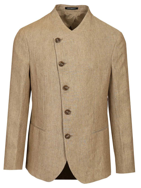 Blazer With Mandarin Collar Jackets Beige
