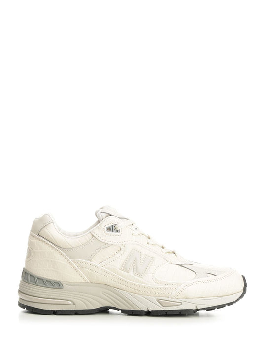 991 Sneaker In Crocodile-Print Leather Sneakers White