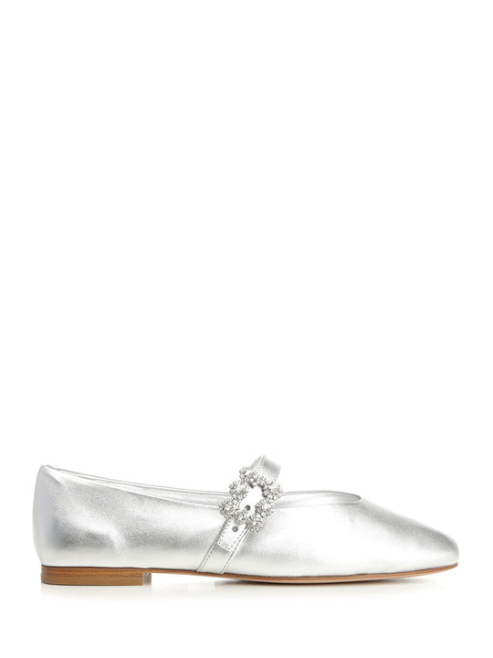 Efflorescence Leather Strap Ballet Flats Scarpe Basse Silver