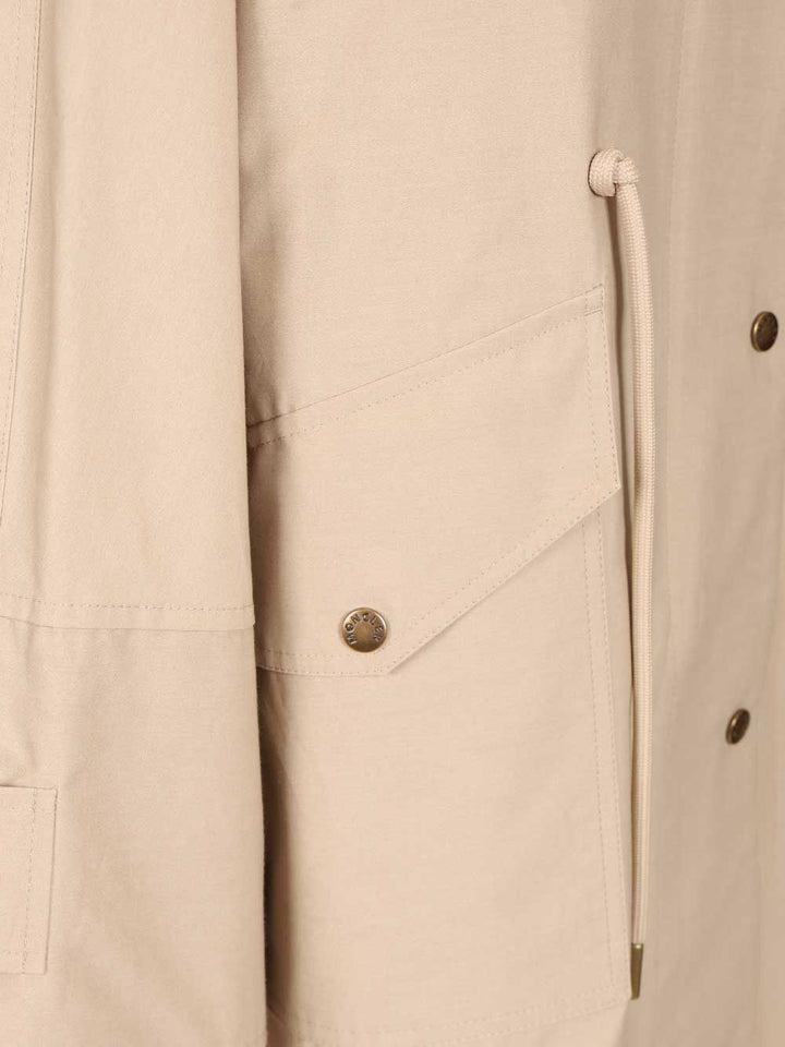 Moncler Brunnera Long Parka Jackets - Beige | 6b02e0537ba42b2e57c65d237e90daa26336ee24