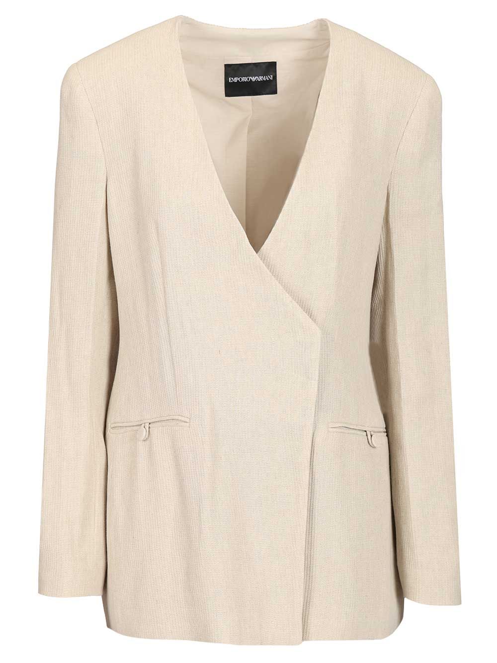 Emporio Armani Linen Blend Blazer Jackets - Beige | fc598c78bc563dbf4007ab7a7541a4809fecf78a