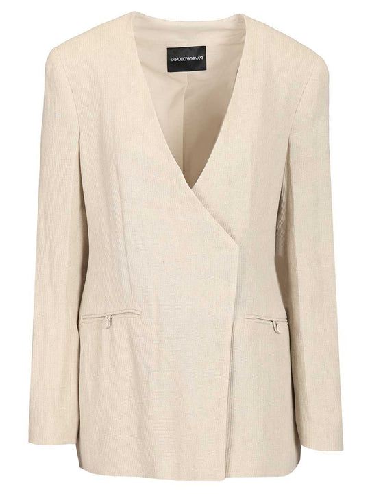 Linen Blend Blazer Jackets Beige