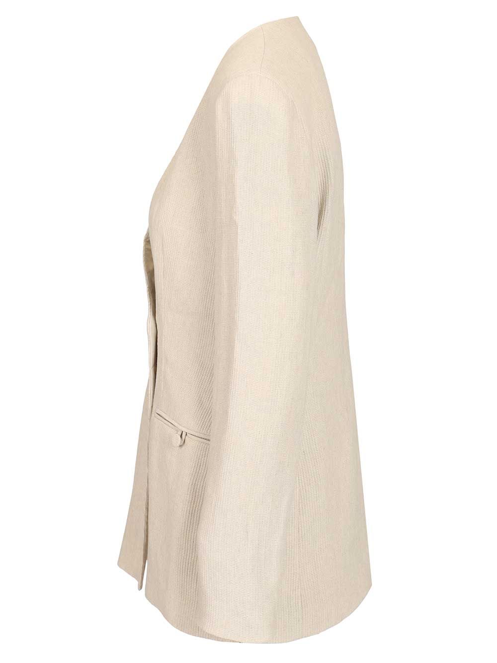Emporio Armani Linen Blend Blazer Jackets - Beige | 834684f293b58d280ca48a5e9446a65b92768e0c
