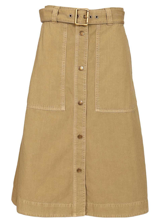 Cotton Midi Skirt With Belt Skirts Beige