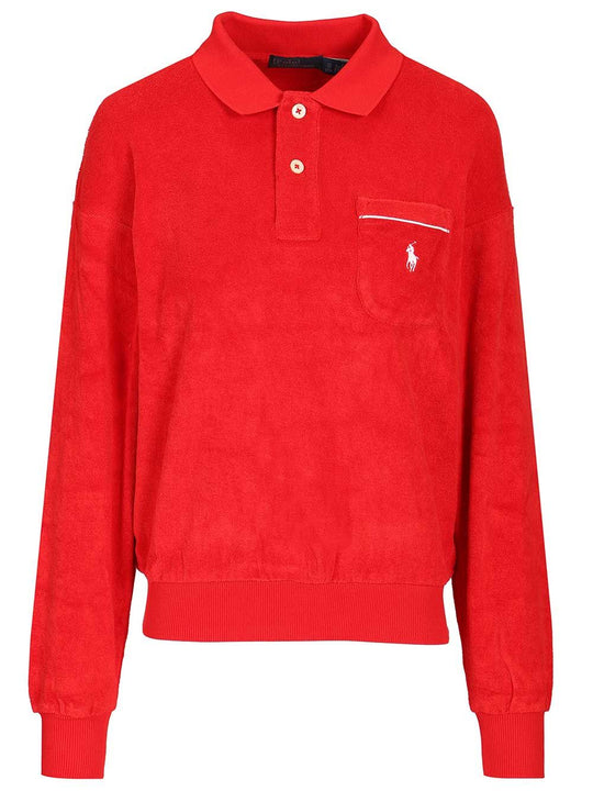 Long-Sleeved Polo Shirt Red
