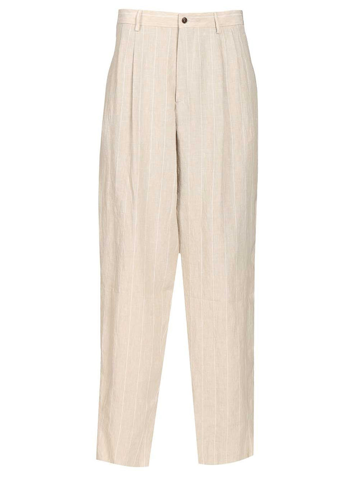 Giorgio Armani Double Pleated Linen Trousers - Beige | 5e37e6bbbdf9b382288f6370f966a837a50c0d62