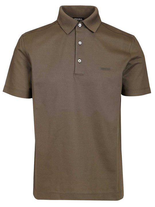 Short-Sleeved Cotton Polo Shirt Brown