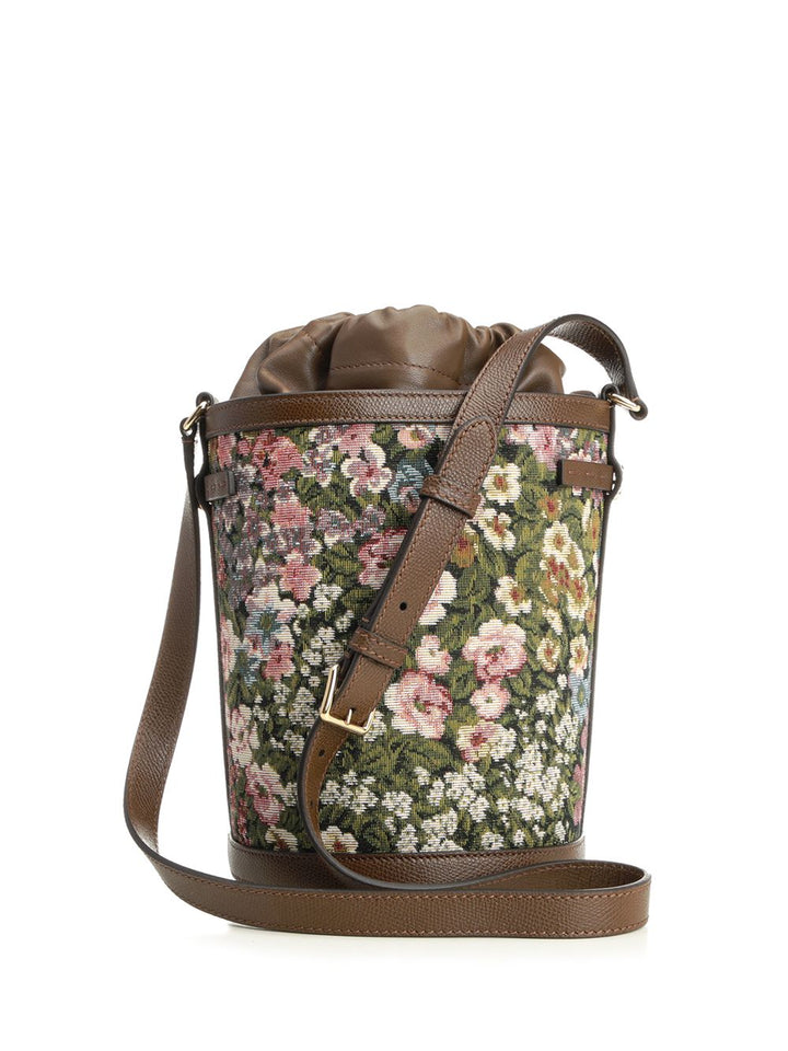 Valentino Garavani Bucket Bag In Jacquard Crossbody Bags - Brown | 733bd210b75163fff9b1fc2f88518ffbf6c11733