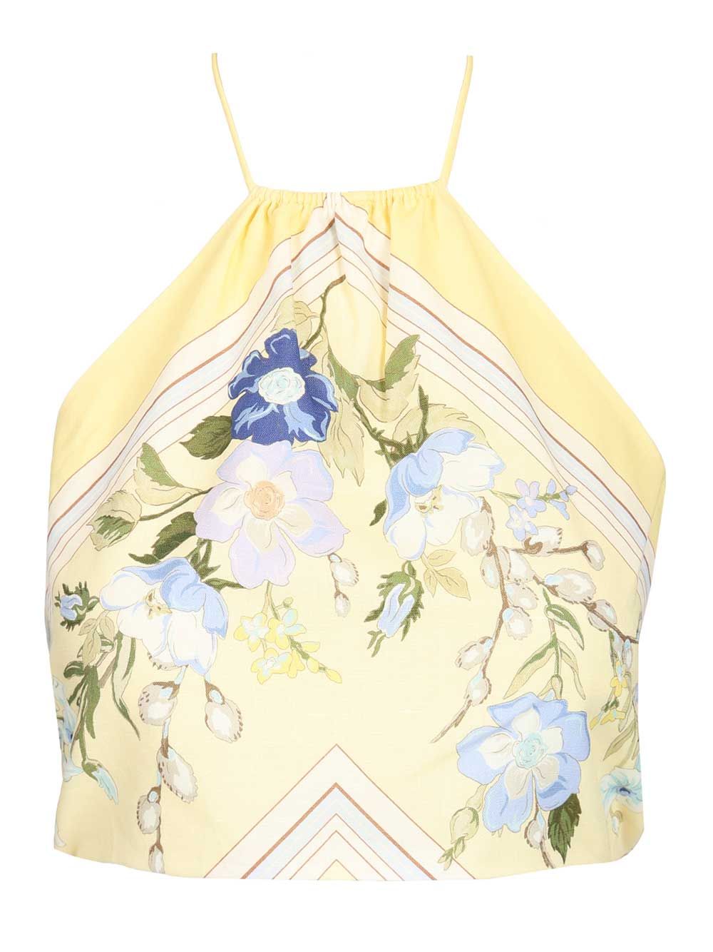 Self-Portrait Linen Top Tops - Yellow | a5ec5a8318718db170a4fb269d27856e88522215