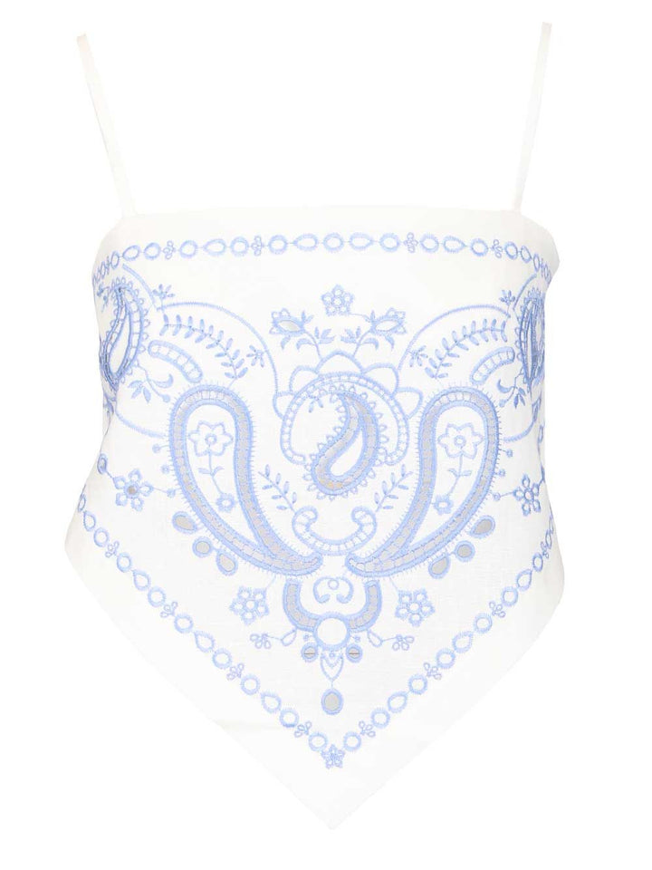 Self-Portrait Linen And Cotton Top With Embroidery Tops - White | ebca2d2ac980aad9b6b669ebfc7a5f0e88666272