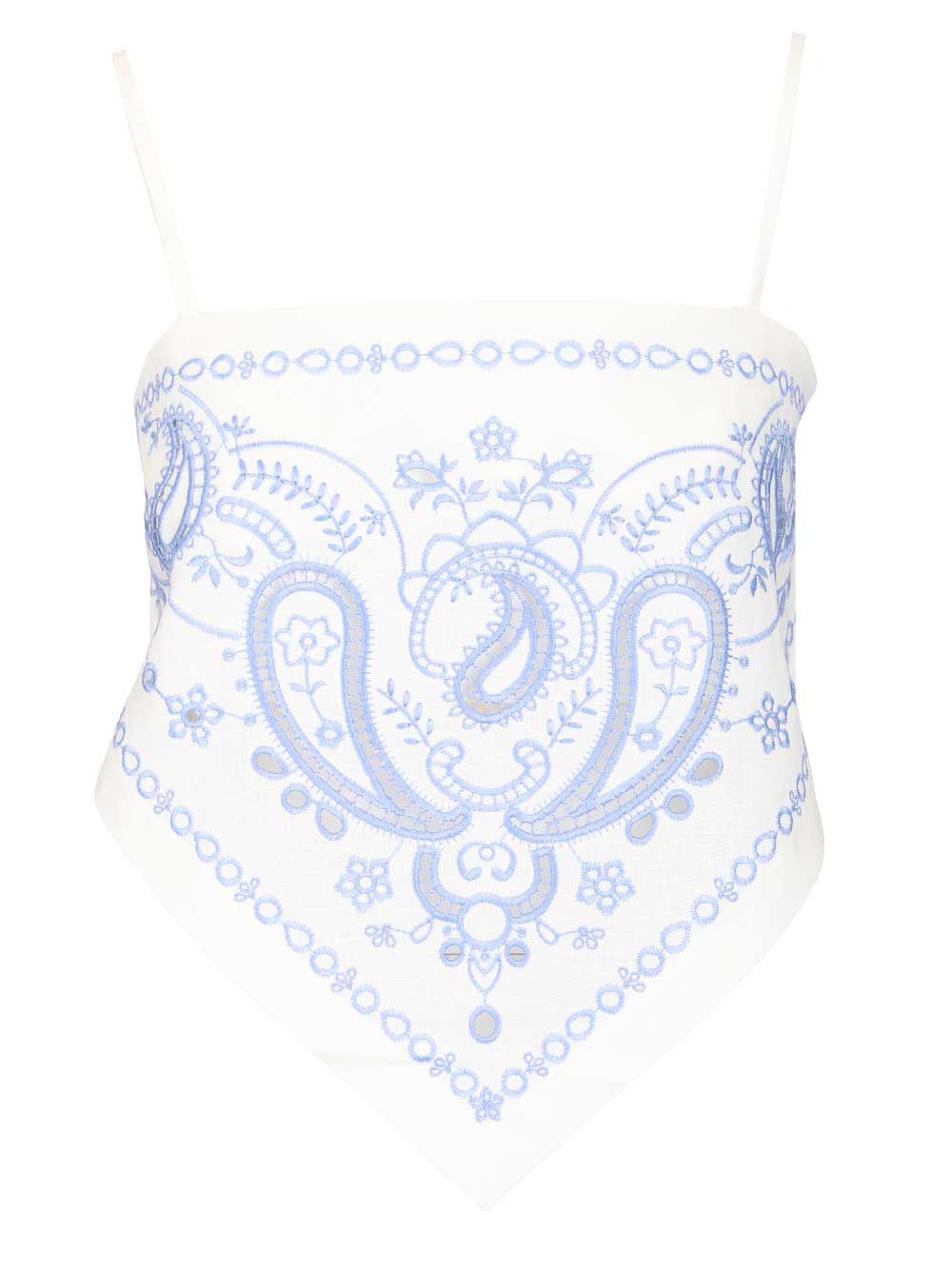Self-Portrait Linen And Cotton Top With Embroidery Tops - White | ebca2d2ac980aad9b6b669ebfc7a5f0e88666272