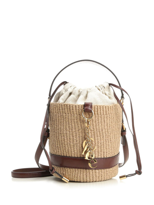 Chloé Charms Basket Bag In Natural Fibres Crossbody Bags Beige