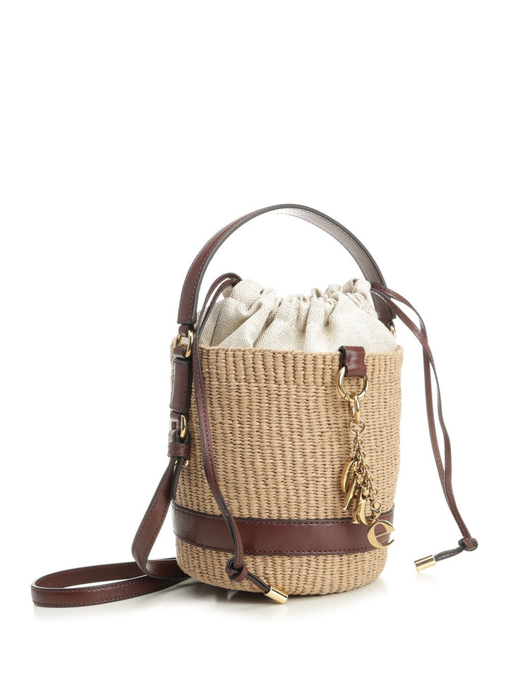 Chloe' Chloé Charms Basket Bag In Natural Fibres Crossbody Bags - Beige | c6e4313554bbfd4cdd355b8cf393c2ad4669f5a5