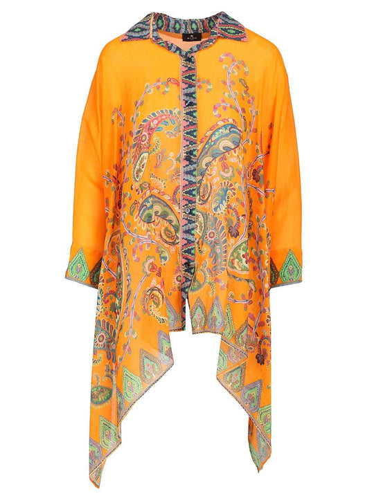 Multicoloured Printed Ramie Blouse Shirts Orange