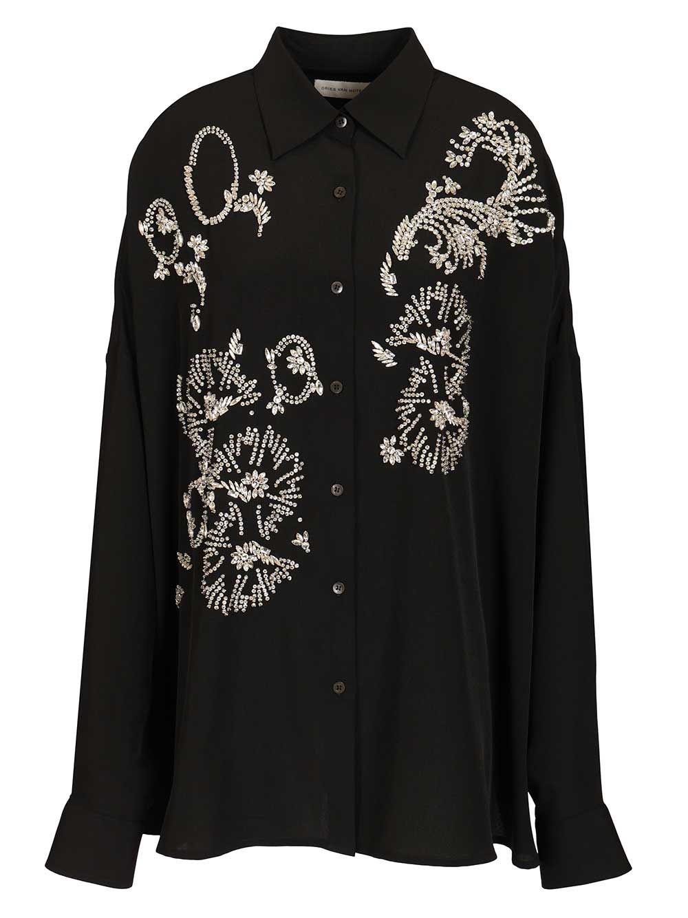 Dries Van Noten Oversized Shirt With Crystals Shirts - Black | d32f5bf80de754440e94e19b3ff08bb89f658b6e