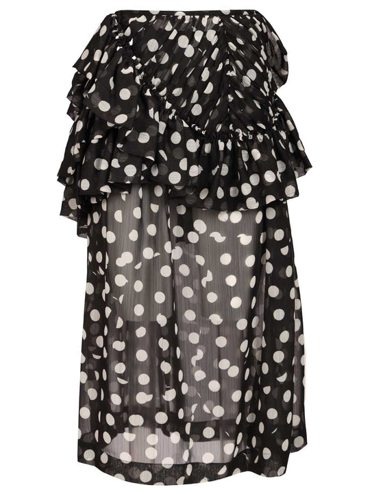 Shelby Polka Dot Ruffle Tiered Midi Skirt Skirts Black