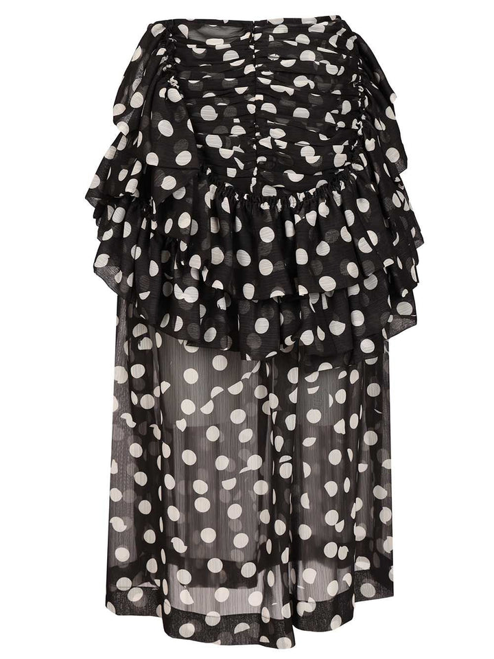 Dries Van Noten Shelby Polka Dot Ruffle Tiered Midi Skirt Skirts - Black | 1f86b234948a537a35ba783e0a14893b49400c34
