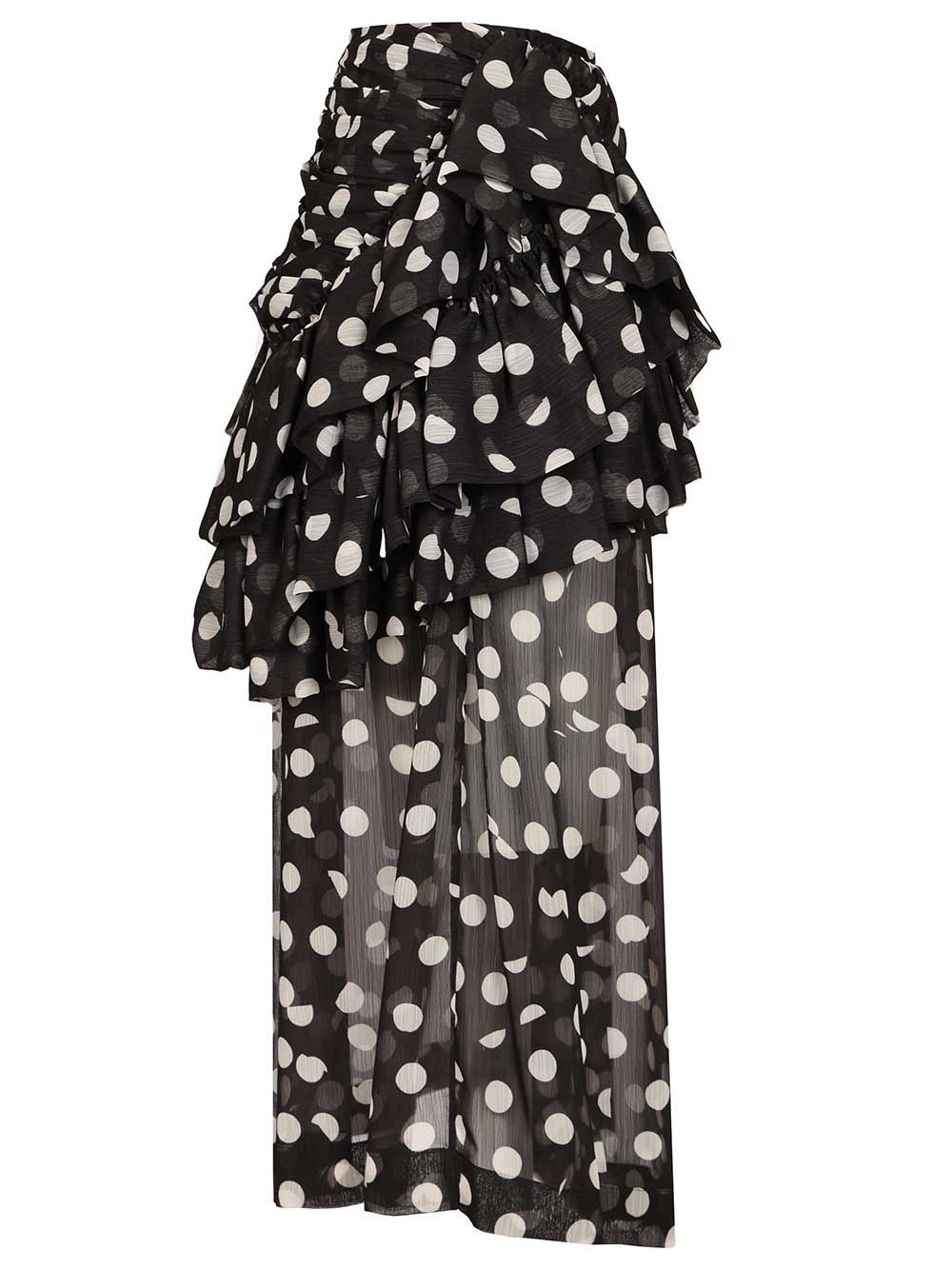 Dries Van Noten Shelby Polka Dot Ruffle Tiered Midi Skirt Skirts - Black | 7932b7b77e1d989dd58406cca2a40703f4fcfc74