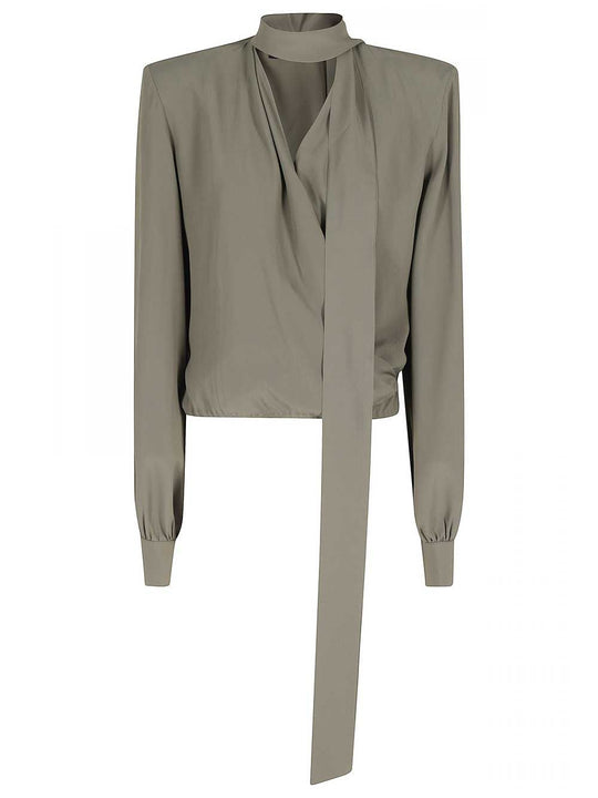 Crop Blouse With Scarf Tops Green