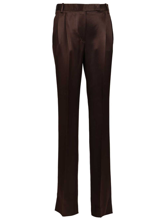 Tailored Silk Trousers Brown