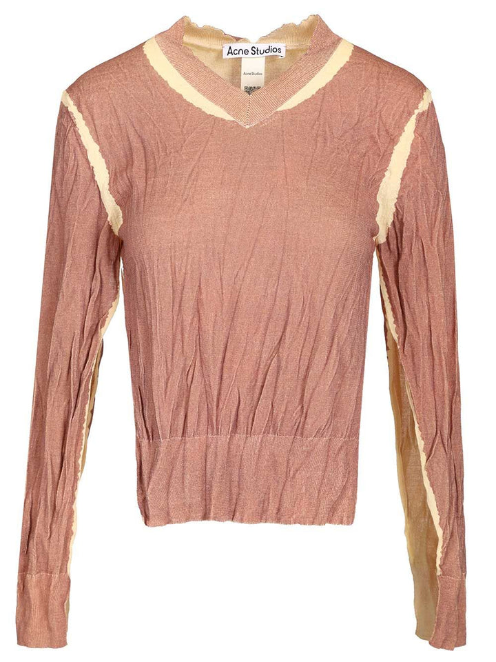 Acne Studios Crumpled V-Neck Sweater Knitwear - Rose | 4956653237102dfe06e3e32c34aa7ebb7ff16108