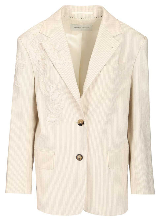 Single-Breasted Jacket With Floral Embroidery Jackets White