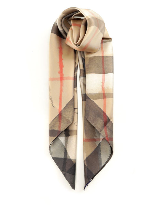 Check Silk Scarf With A Watercolor Effect Scarves And Foulards Beige