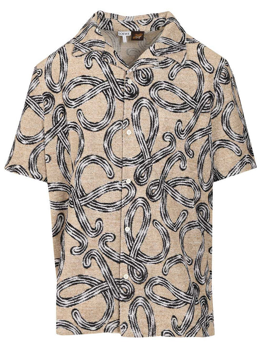 Short-Sleeved Jacquard Cotton Terry Shirt Shirts Beige