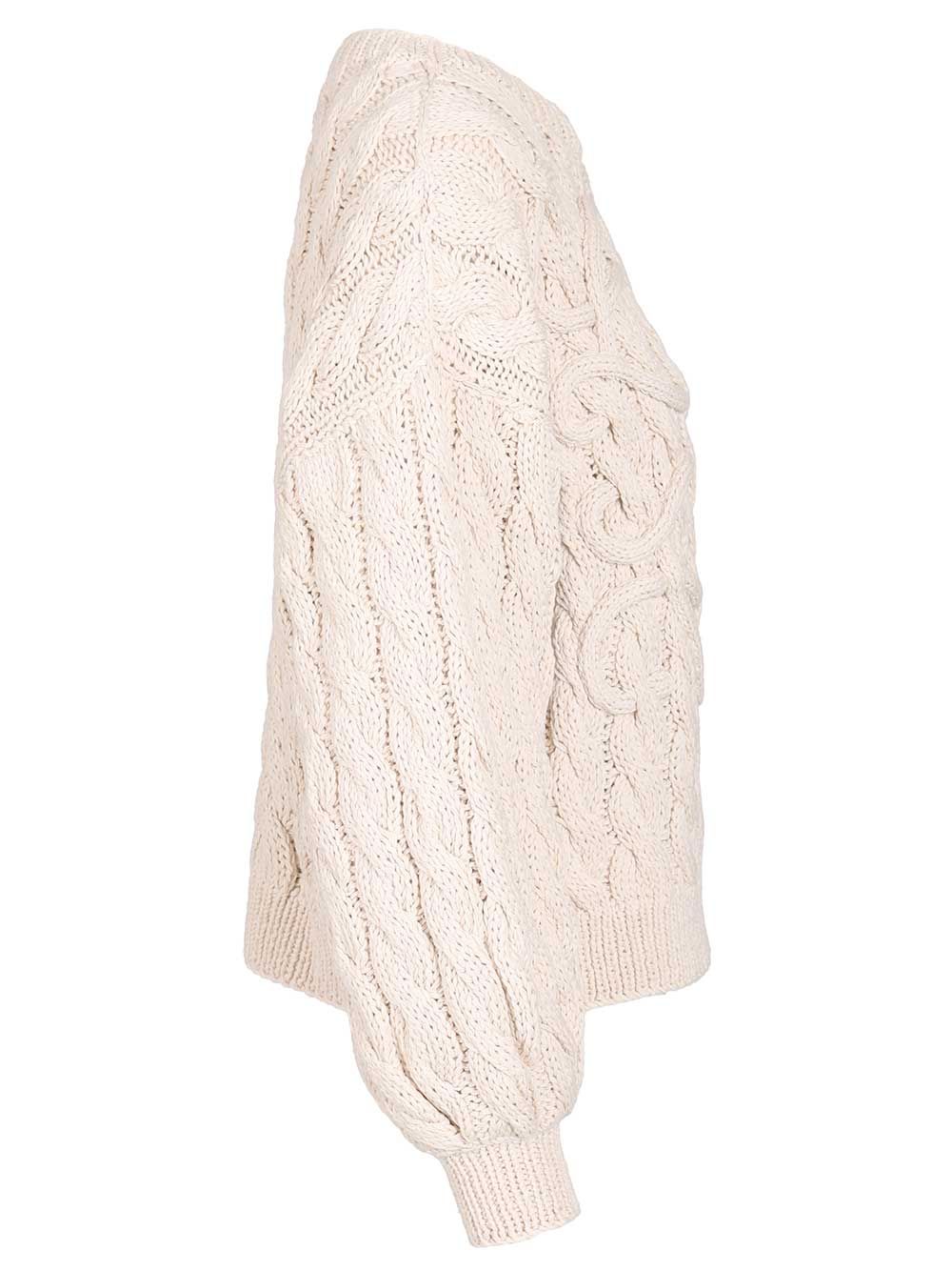 Loewe Anagram Sweater In Wool And Cotton Blend Knitwear - Beige | 20586cb069acae34a1d5d136e9011c73d40946ab