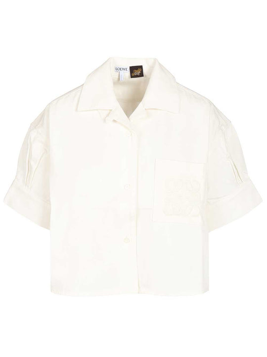 Short-Sleeved Denim Shirt Shirts White