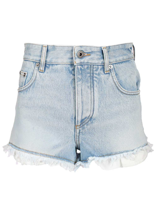 Midweight Cotton Denim Shorts Trousers Light Blue