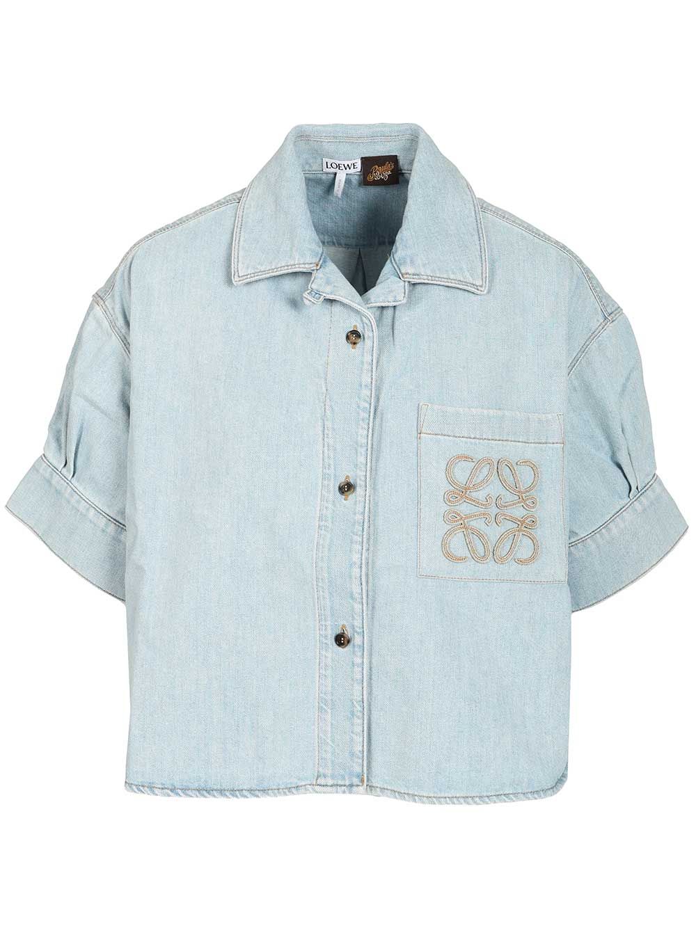 Loewe Short-Sleeved Denim Shirt Casual - Light blue | 51f3d39b137172dd06ed594d6d5724e9f43b6a62