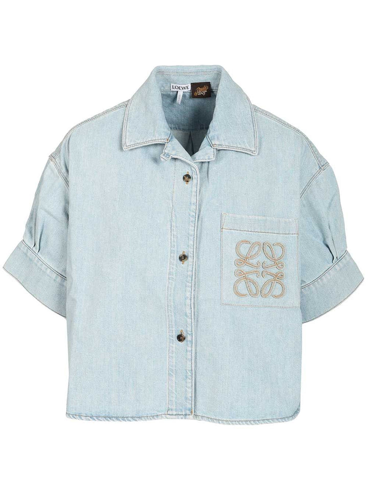 Loewe Short-Sleeved Denim Shirt Casual - Light blue | 51f3d39b137172dd06ed594d6d5724e9f43b6a62