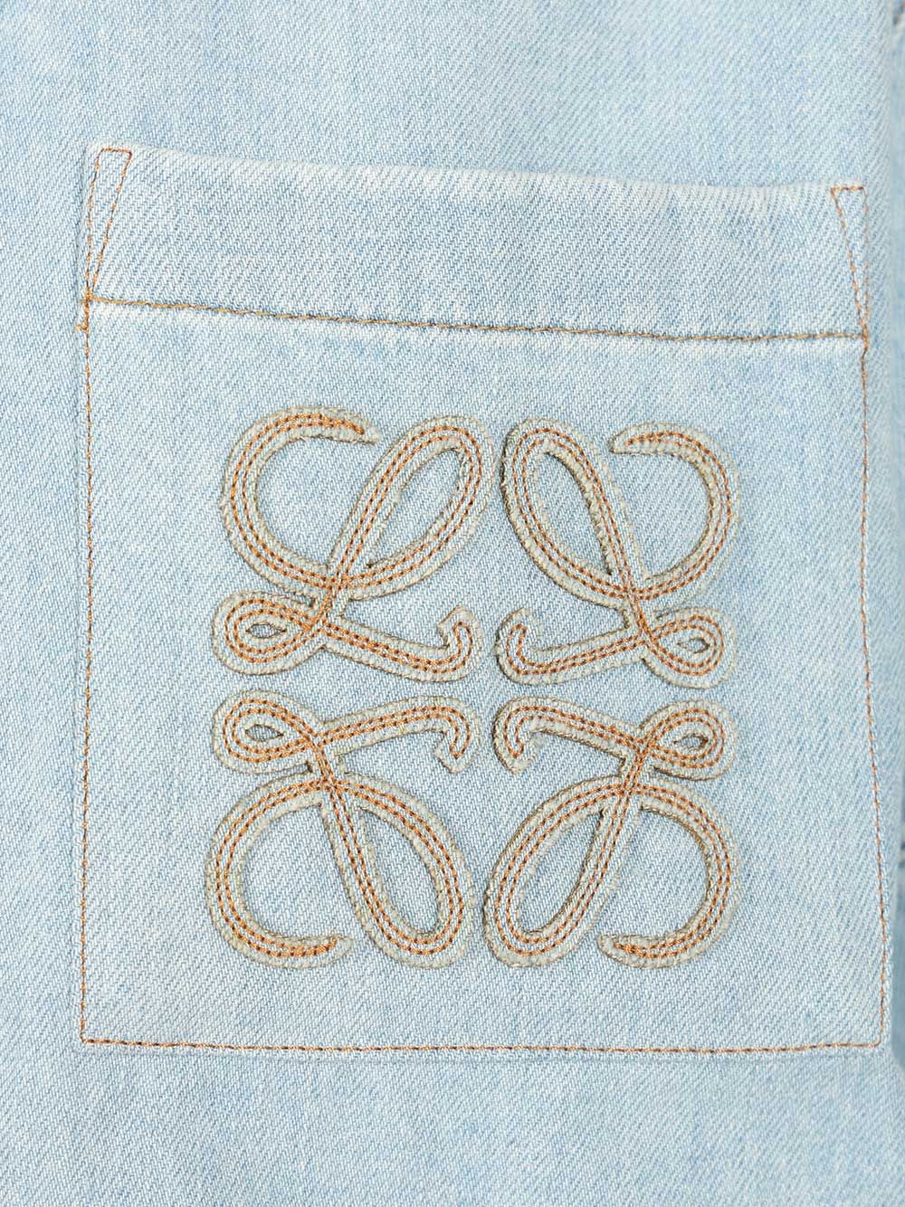 Loewe Short-Sleeved Denim Shirt Casual - Light blue | 43e6141258361e74beace8c2907fa22c28eddf43