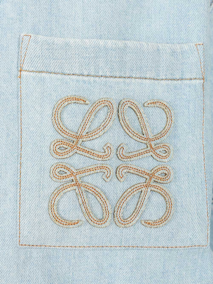 Loewe Short-Sleeved Denim Shirt Casual - Light blue | 43e6141258361e74beace8c2907fa22c28eddf43