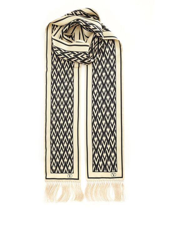 Scarf With Fringes (15x180) |Twill Seta/Stampa Toute La V Scarves And Foulards Beige
