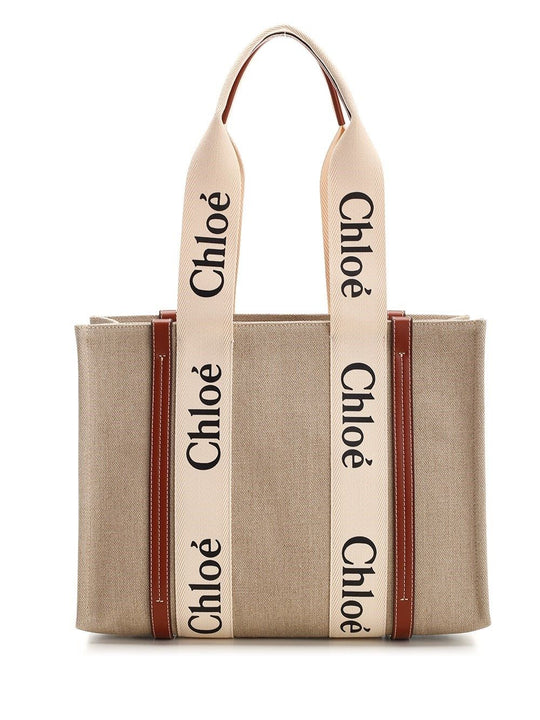 Woody Linen Tote Bag Shoulder Bags White