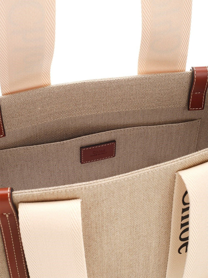 Chloe' Woody Linen Tote Bag Shoulder Bags - White | 4884ccc0417ffd670d0282762a0d801d5a1c7e3e