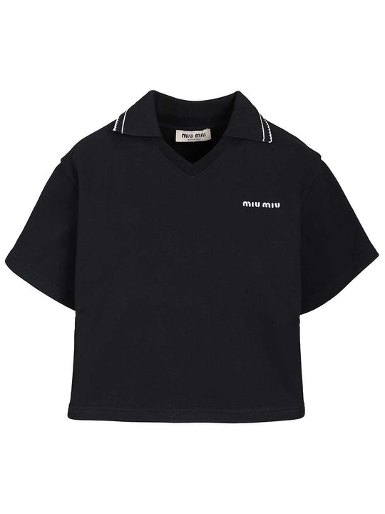 Crop Polo Shirt Sweatshirts Blue