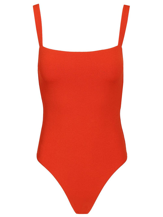 Maillot Square Neckline Costume Swimwear Red