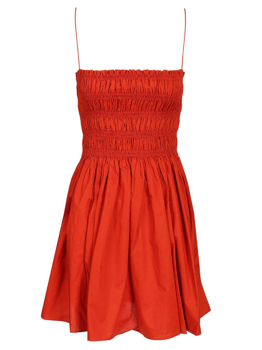 Shirred Bodice Mini Dress Dresses Red