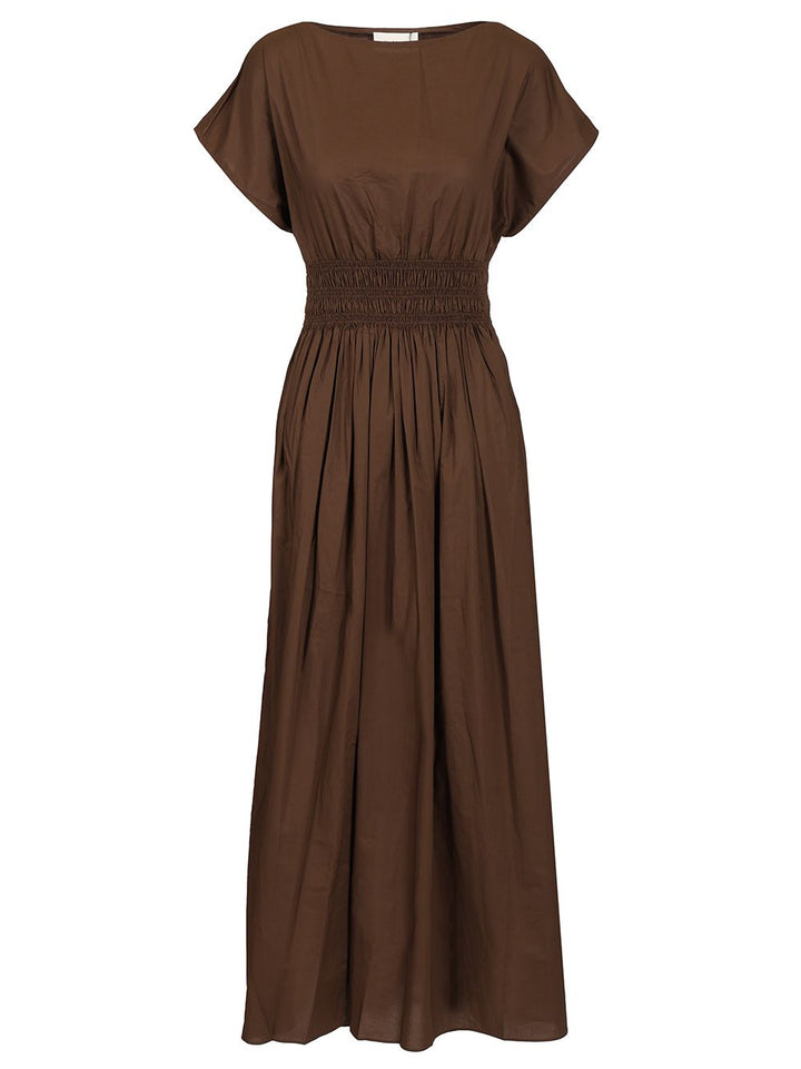 Matteau Shirred Waist Midi Dress Dresses - Brown | 7802f42beeacf46f8cf5474be156bfb6312a4463