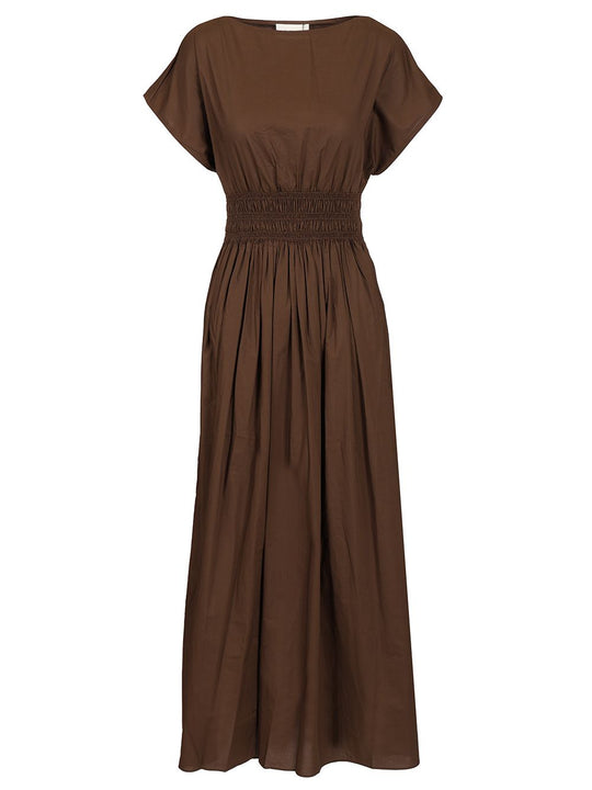 Shirred Waist Midi Dress Dresses Brown