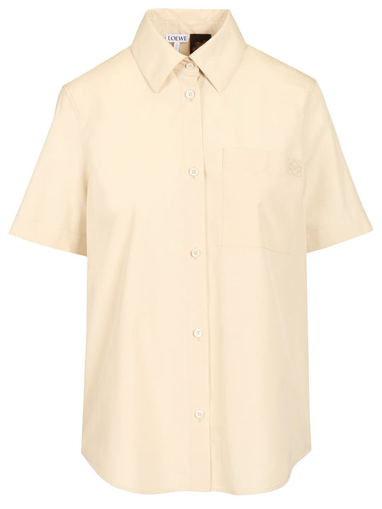 Short-Sleeved Cotton Shirt Shirts Beige