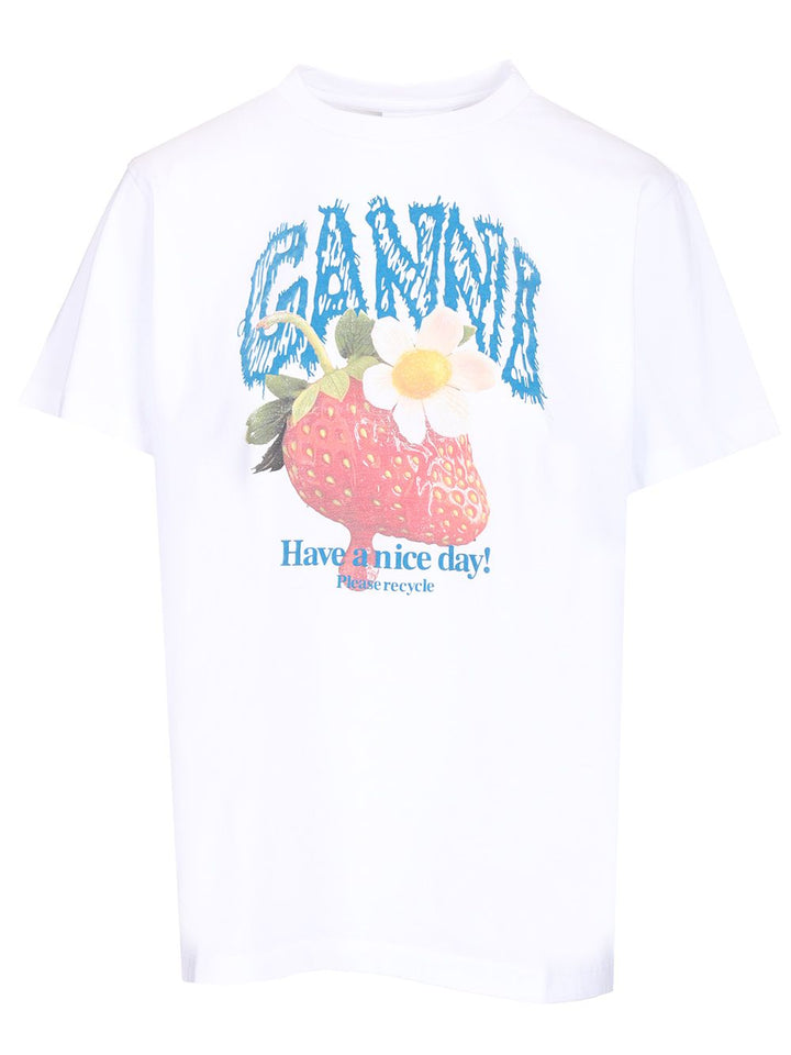 Ganni With Print T-Shirt - White | 1001bf0de7a0394da9f83a9749a82c489d4f927b