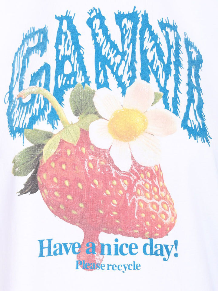Ganni With Print T-Shirt - White | 8a100e90dc532d77dcd68997a93653192f575442